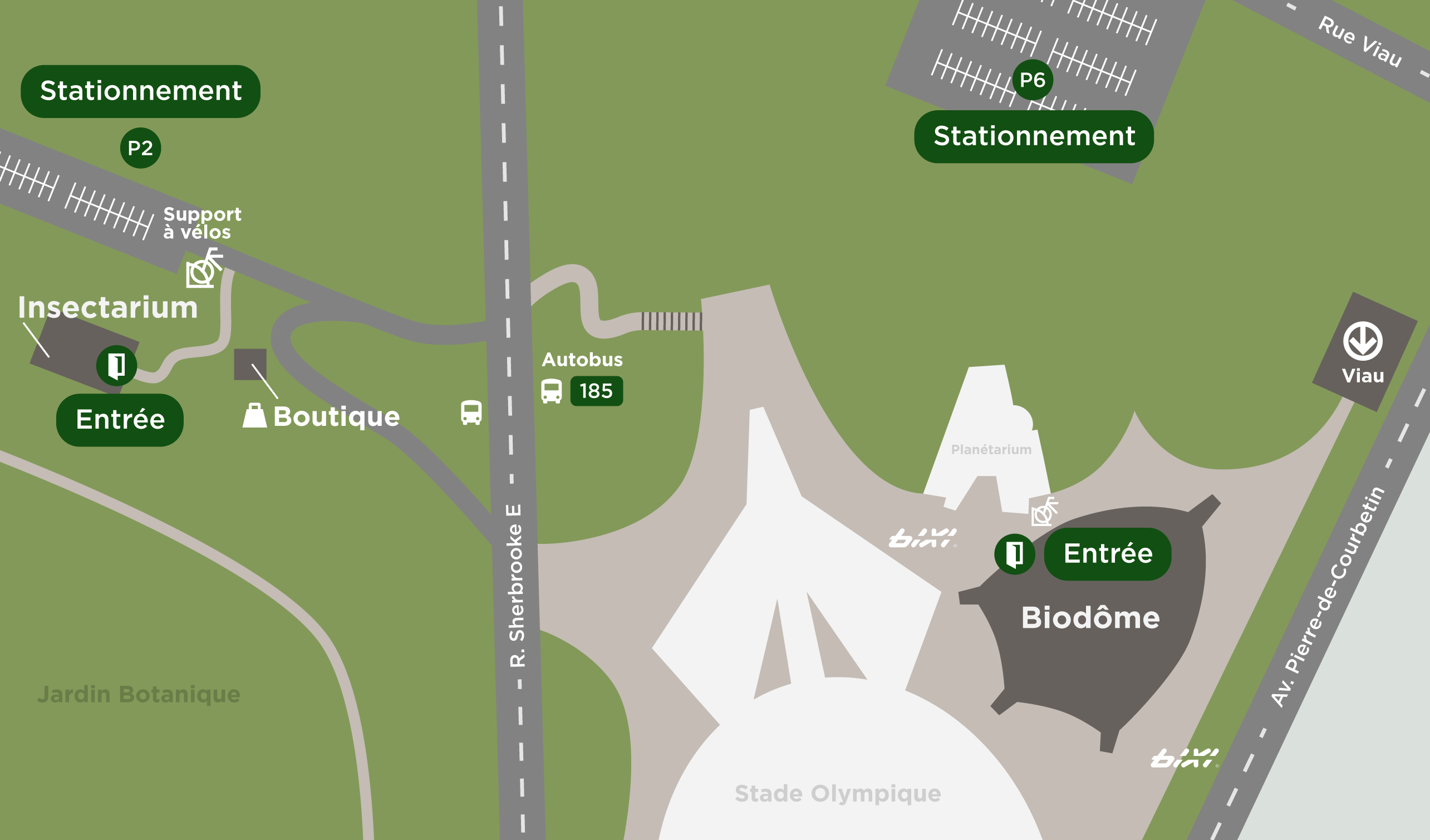 Carte de Montréal indiquant le Biodôme et l’Insectarium